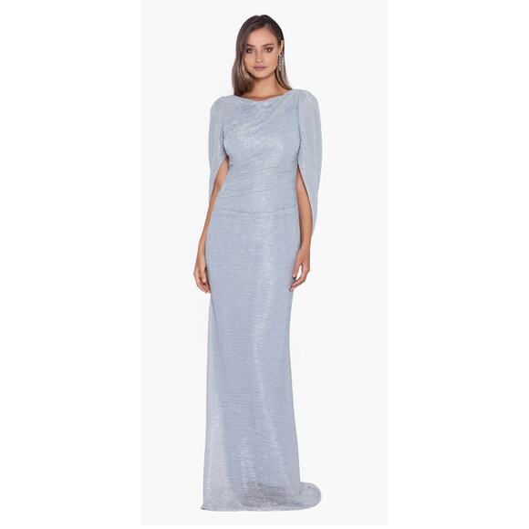 Betsy Adams "CELINE" BOAT‎ NECK CRINKLE GOWN, Sz 8, Platinum - Picture 1 of 8